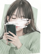 マスクをしてスマートフォンを持つ女性のイラスト
